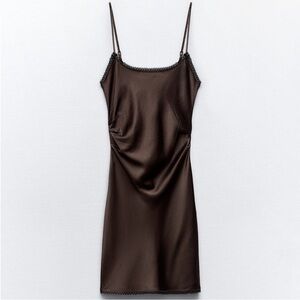 Zara Brown Satin Mini Dress